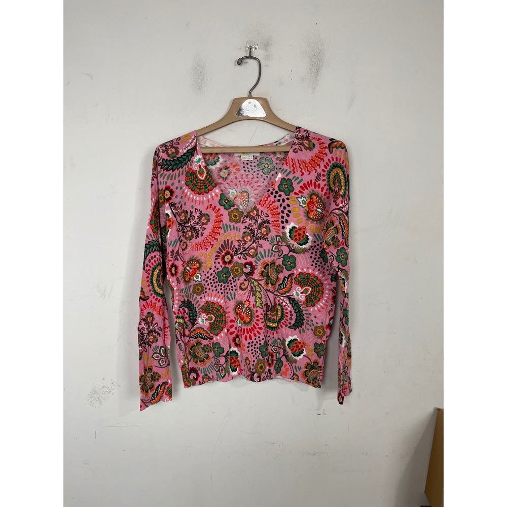 Boden Pink Floral‎ Paisley Linen Cotton V-Neck Sweater US 6 UK 10 K0592
